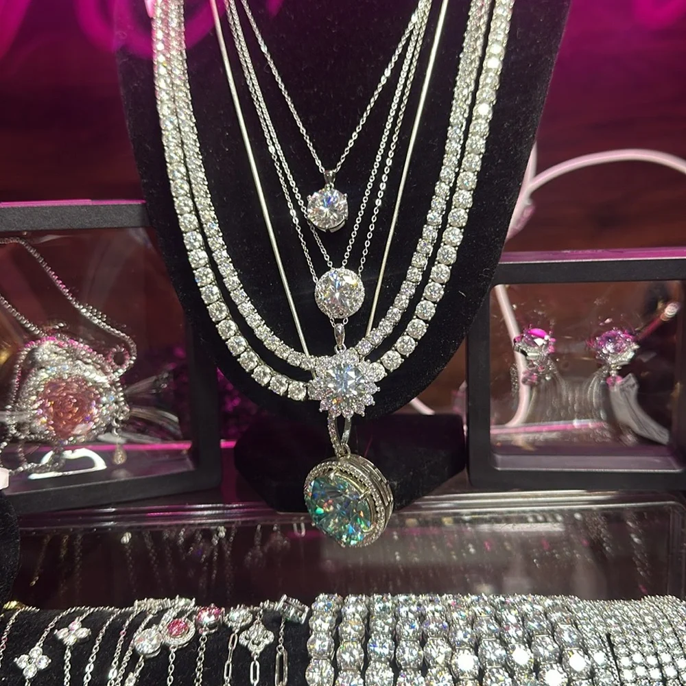 NEW ITEMS Huge Moissanite Jewelry 925 18k Ring Earring Necklace Tennis Bracelet